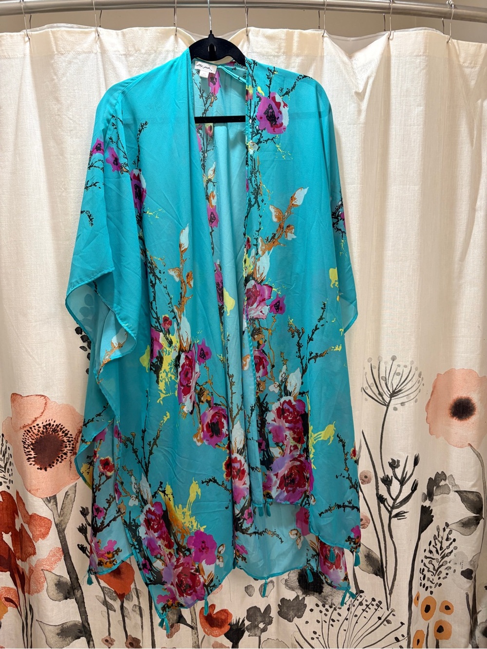Ultra Pink Turquoise Floral Open Kimono